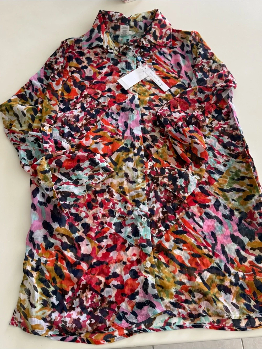 Bleu Rod Beattie Party Animal Chiffon Shirt Multi, NWT